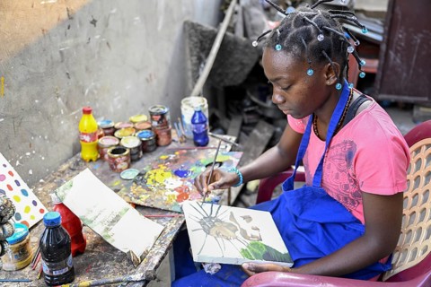 Young artist in a gallery, Brazzaville, Republic of Congo