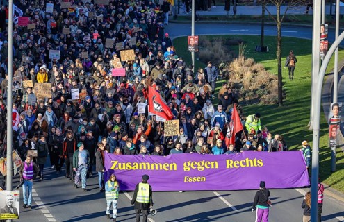 Essen, North Rhine-Westphalia, Germany - Demonstration against the right in Essen's green centre,