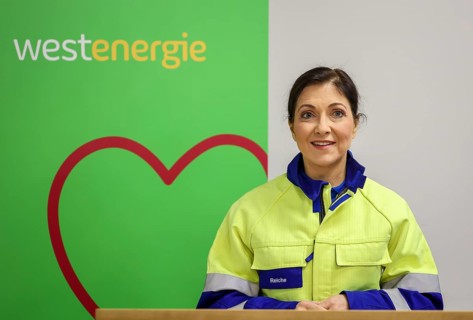 Holzwickede, North Rhine-Westphalia, Germany, Katherina Reiche, CEO of Westenergie AG, at a press