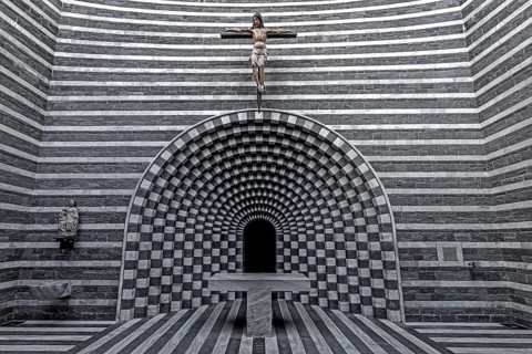 Chiesa di San Giovanni Battista, interior view, architect Mario Botta, Mogno, near Fusio,