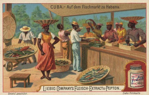 Picture series Scenes from Cuba, At the fish market of Havana, Liebig picture, digitally restored