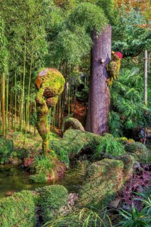 Moss sculptures on the Gilf promenade in the spa area, Merano, Burggrafenamt, Adige Valley, South