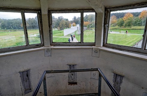 View from the GDR observation tower in the Mödlareuth German-German Museum, with a detailed replica