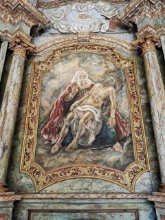 Altarpiece Holy Trinity, God the Father, Jesus and the Holy Spirit in the chapel of the pilgrimage