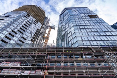 Construction site of the FOUR construction project, 4 high-rise towers at Roßmarkt in Frankfurt am