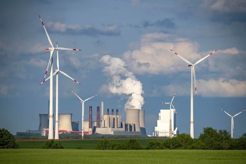 Neurath lignite-fired power station, RWE Power AG, wind farm partly owned by RWE, Grevenbroich,