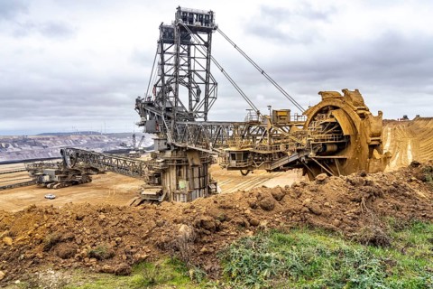 Opencast lignite mine Garzweiler 2, bucket wheel excavator 261 excavating the surface, near the