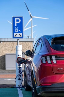 Electric car fast charging station, from the Dutch provider PowerGo, in the ferry harbour of