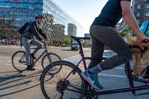 Cyclists on cycle paths, Radhuspladsen, City Hall Square, H.C. Andersen's Boulevard, in the city