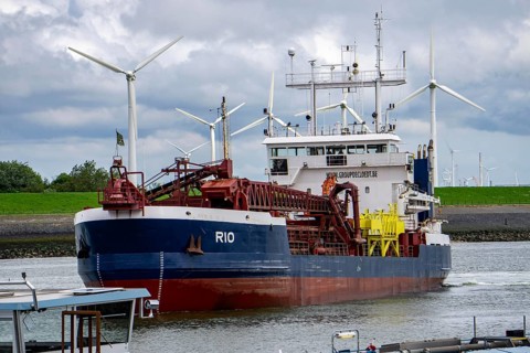 The suction dredger Rio, in the harbour of Vlissingen, Zeeland, Netherlands