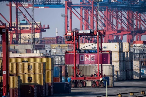Container terminal in the seaport of Bremerhaven, Eurogate Container Terminal with almost 50