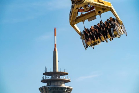 The Rhine Fair in Düsseldorf, in the Rhine meadows in the Oberkassel district, on the Rhine, North