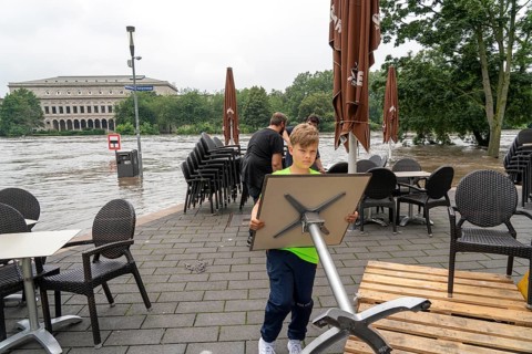 High water on the Ruhr, after long heavy rainfall the river left its bed and flooded the
