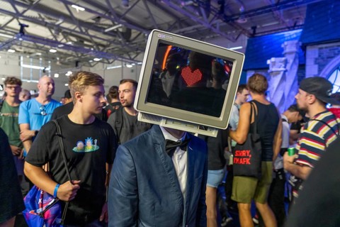 Gamescom, world's largest trade fair for video and computer games, retromonitor, pixel heart, game