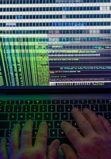 Symbolic image hacker, cyber attack on public buildings, administrations, institutions, town hall,