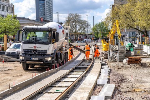 Construction site at the main railway station, for the new Citybahn, a new tram line over 5 km