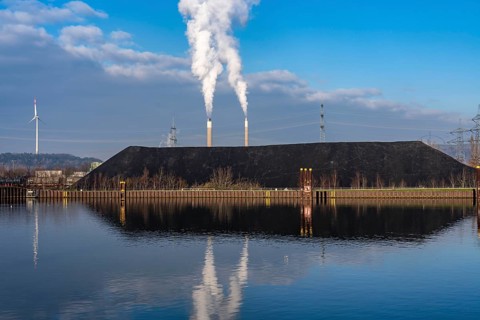 Coal stockpile, coal storage, steam coal, for the STEAG Herne thermal power station, in the