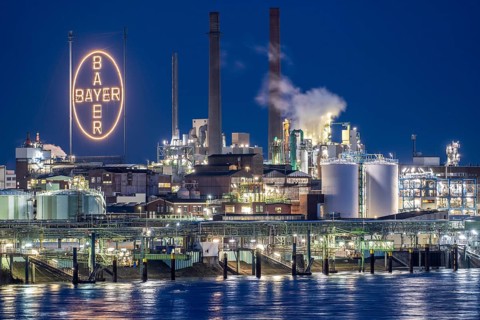 Backdrop of Chempark Leverkusen, Bayer Leverkusen, chemical park, chemical plant, river Rhine,