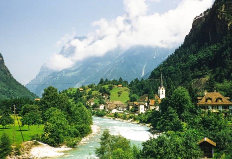 Presumably the river Reuss and the village of Amsteg, Canton Uri, Switzerland, Europe 1950s, Europe