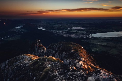 Sunrise hike on the Säuling in the Allgäu in Bavaria, Germany, Europe