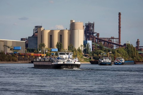 Duisburg, North Rhine-Westphalia, Germany, freighter at the southern harbour, Holcim cement works