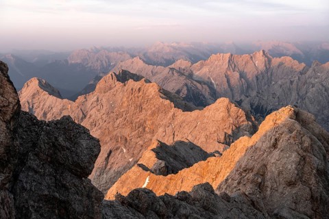 Impressive rocky mountain landscape, steep mountain ridge, Jubiläumsgrat with Alpspitze, mountain
