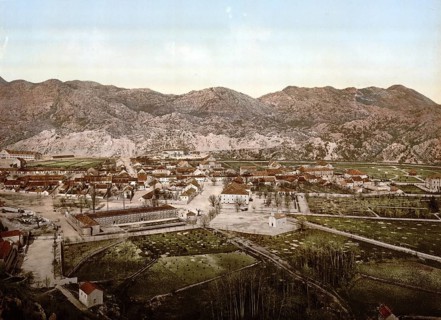 View of the town of Cetinje from the west, Montenegro, View from 1885, Historical, digitally