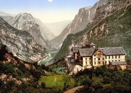 Stalheim Hotel & Naerodalen, Norway, View from 1885, Historical, digitally restored reproduction