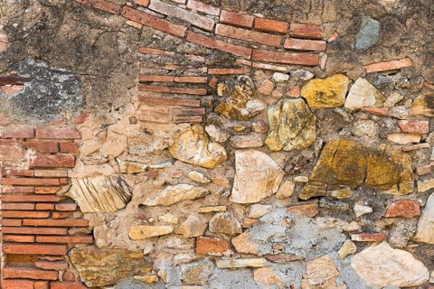 Clay and sandstone house wall, stone wall, wall, stone wall, earth-coloured, pattern, wall,
