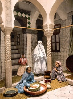 Luce Ben Aben, Moorish woman preparing couscous, Algiers, Algeria, ca 1890, Historical, digitally