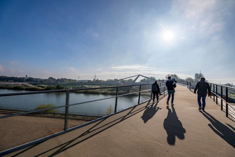 New bridge over the Rhine-Herne Canal and the Emscher, leap over the Emscher, bicycle and