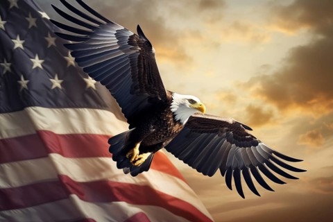 US Independence concept - the majestic American Bald Eagle with outspread wings USA National Symbol