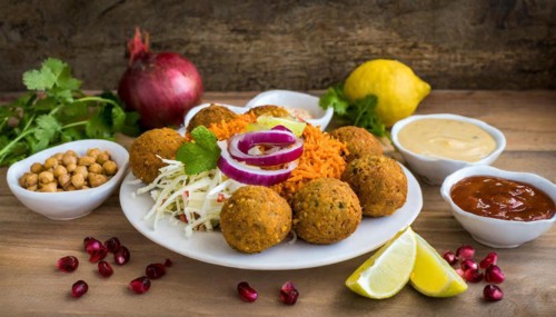 Food, falafel with vegetables, product made from chickpeas, AI generated, AI generated