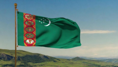 The flag of Turkmenistan flutters in the wind