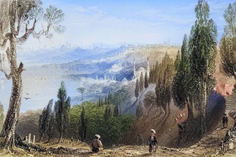 Cemetery and mosque of Ayub, Eyyub, Turkey, 1850, Historical, digitally restored reproduction from