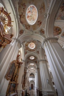 Baroque vault in the side wing of the Basilica of St Mauritius, Niederaltaich, Lower Bavaria,