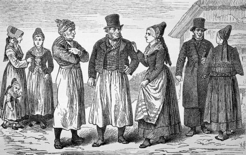 Folk costumes on Rügen, Mecklenburg-Vorpommern, Germany, in 1880, Historical, digital reproduction