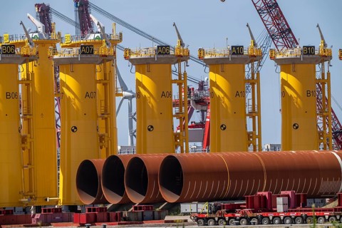 Transhipment centre for offshore wind turbines, which are transported here by the manufacturer and