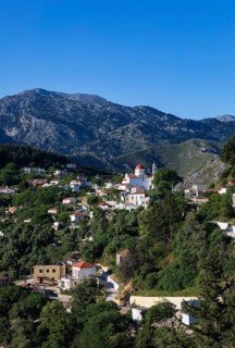 Mountain village of Lakkoi with Agios Antonios church, Crete, Greece, Europe