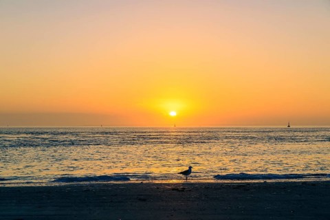 Sunset on the west beach of Norderney, Lower Saxony, Germany, Europe