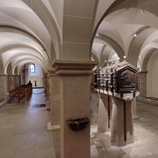 Interior view of Bonn Minster, also known as the Minster Basilica, east crypt, Bonn, North