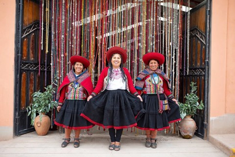 Peruvian woman in traditional traditional costume, woman's cooperative Comunidad de Mujeres