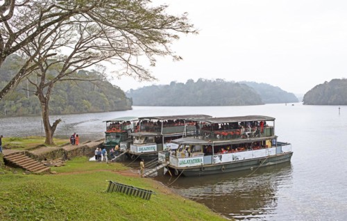 Excursion boats on Periyar Lake, Periyar Wildlife Sanctuary or Periyar National Park, Idukki