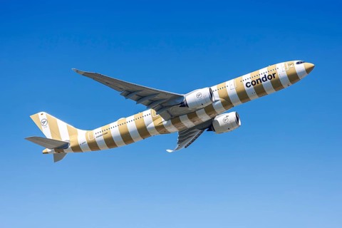 A Condor Airbus A330-900 aircraft with the registration number D-ANRO at Frankfurt Airport,