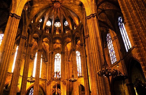 Interior of the Cathedral of the Holy Cross and St Eulalia, Cathedral in the city of Barcelona,