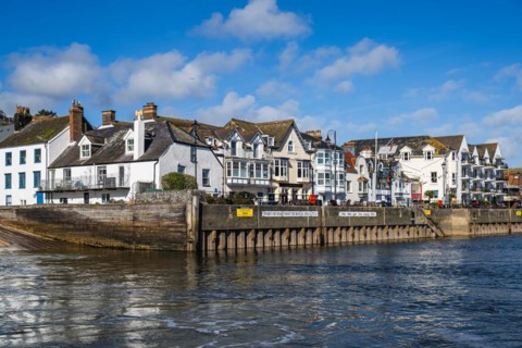 View of Dartmouth from Kingswear over River Dart, Devon, England, United Kingdom, Europe