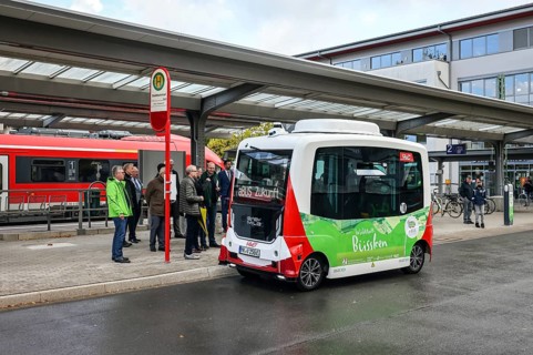 Iserlohn, North Rhine-Westphalia, Germany - Autonomous electric buses at the city railway station,