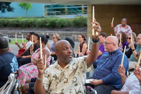 Detroit, Michigan USA, 26 July 2024, LGBT Detroit holds a candlelight vigil to honor LGBT ancestors