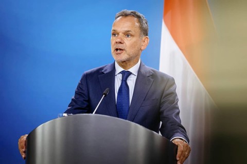 Caspar Veldkamp, Foreign Minister of the Netherlands, at a press conference at the Federal Foreign