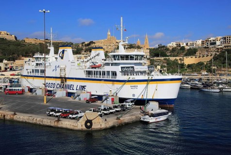 View from Gozo Channel Line ferry ship approaching port of Mgarr, Gozo, Malta, Europe